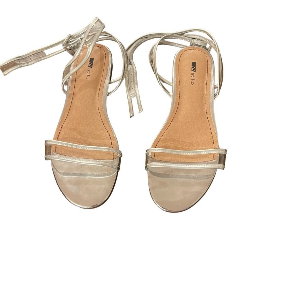 NWOT Matiko Open Toe Wrap Ankle Sandal Silver Size 38